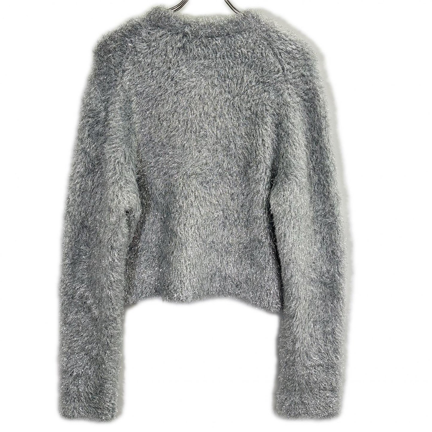 MUVEIL 25AW MA253KCD005 silver ribbon-button glitter fur cardigan ecru jacket