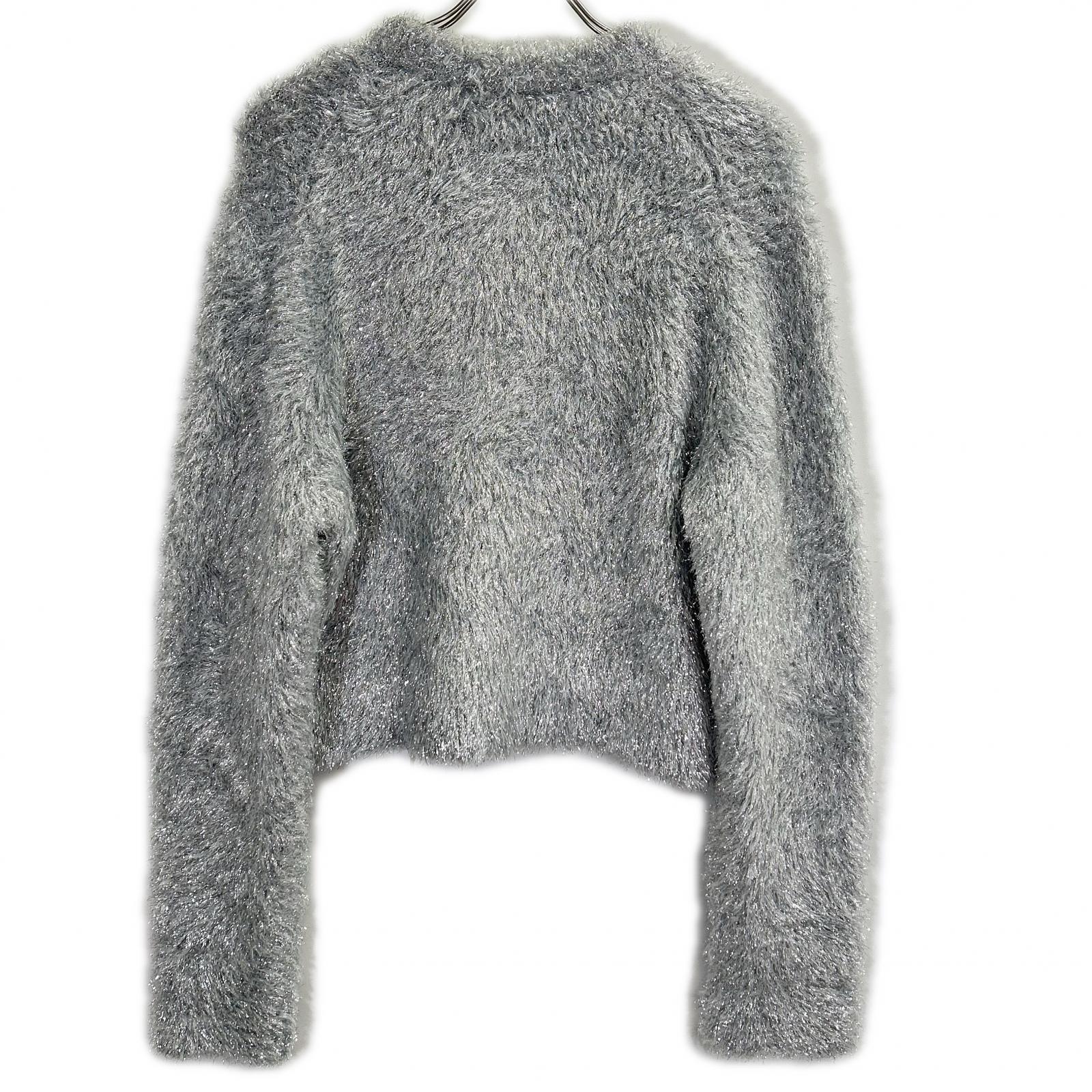 MUVEIL 25AW MA253KCD005 silver ribbon-button glitter fur cardigan ecru jacket