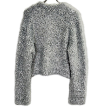MUVEIL 25AW MA253KCD005 silver ribbon-button glitter fur cardigan ecru jacket