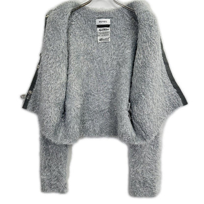 MUVEIL 25AW MA253KCD005 silver ribbon-button glitter fur cardigan ecru jacket