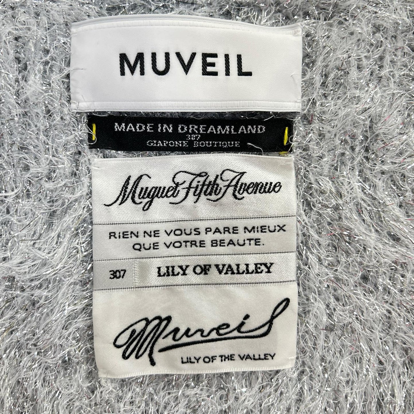 MUVEIL ミュベール 25AW MA253KCD005 シルバー リボン釦ラメファーカーディガン ecru ジャケット