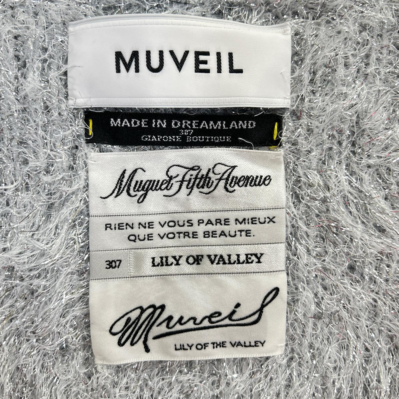 MUVEIL ミュベール 25AW MA253KCD005 シルバー リボン釦ラメファーカーディガン ecru ジャケット