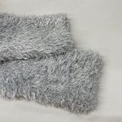 MUVEIL 25AW MA253KCD005 silver ribbon-button glitter fur cardigan ecru jacket