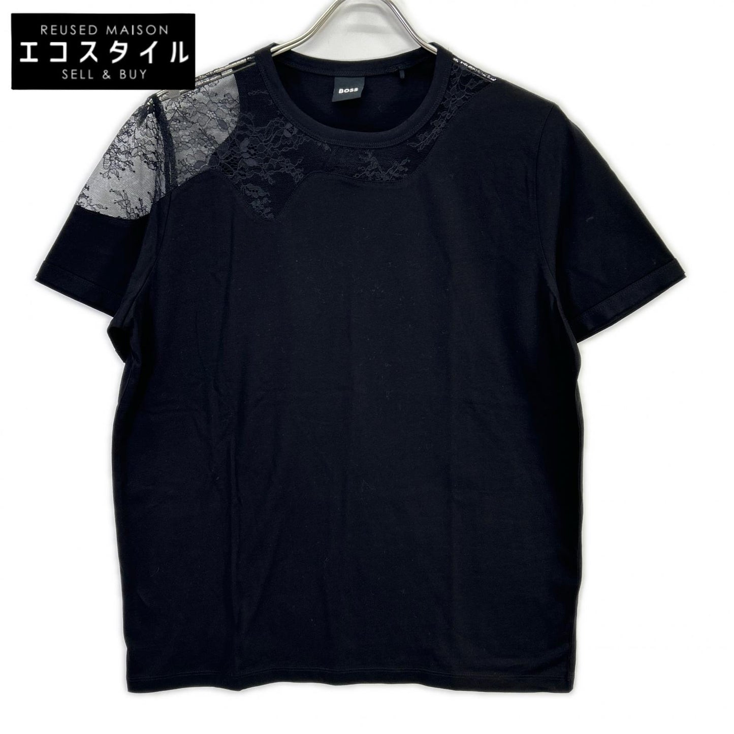 BOSS ボス 50548744 ブラック マーセライズ 加工 コットン Tシャツ トップス