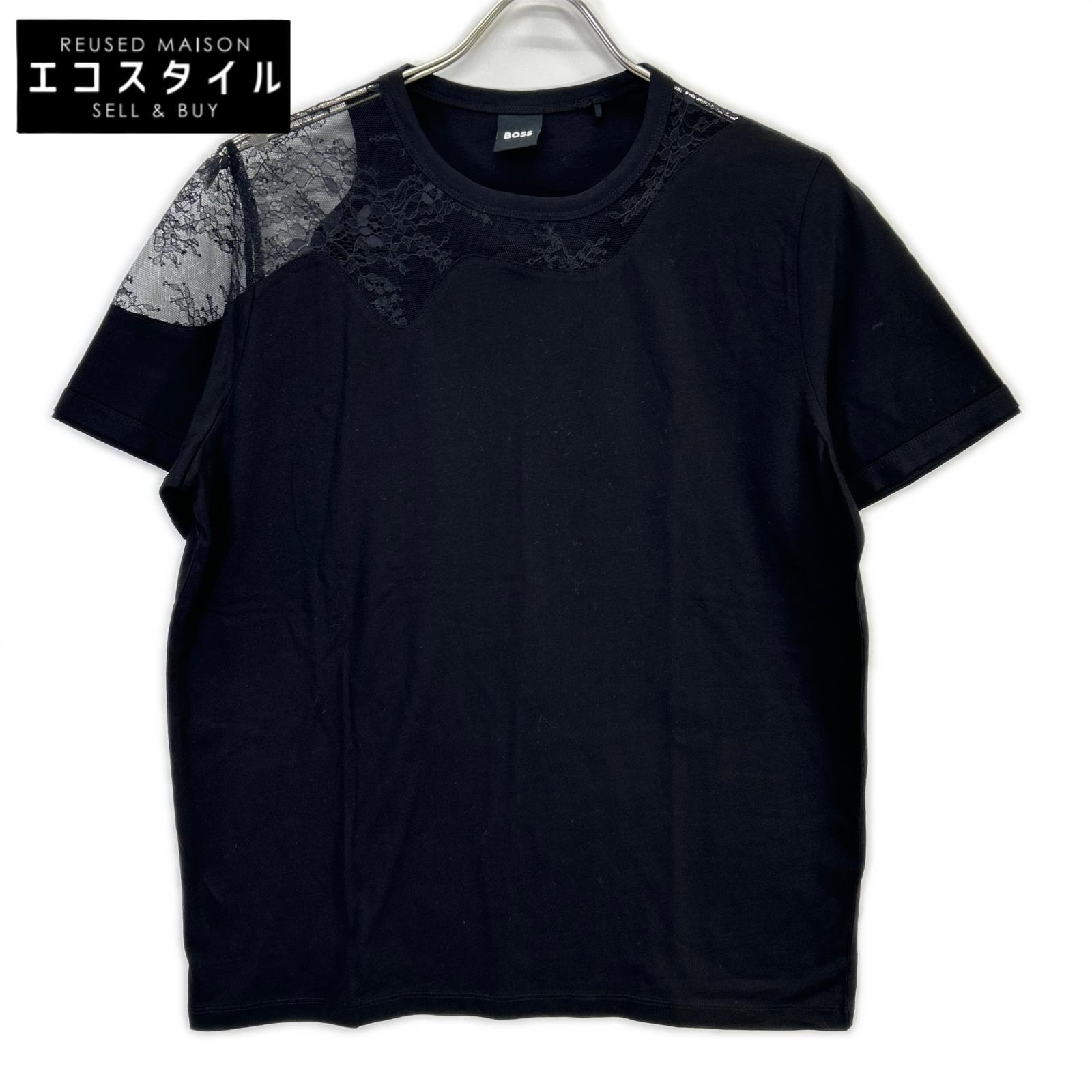 BOSS ボス 50548744 ブラック マーセライズ 加工 コットン Tシャツ トップス