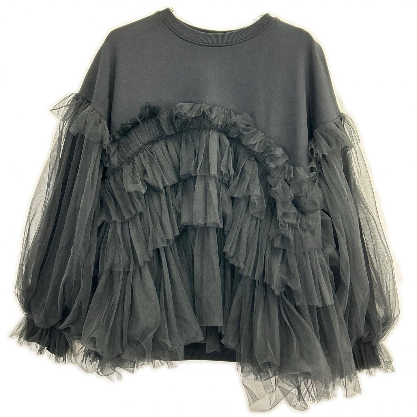 VIVIANO ヴィヴィアーノ VS-AW23-CS05 ブラック Gathered Tulle Trimmed Sweat トップス