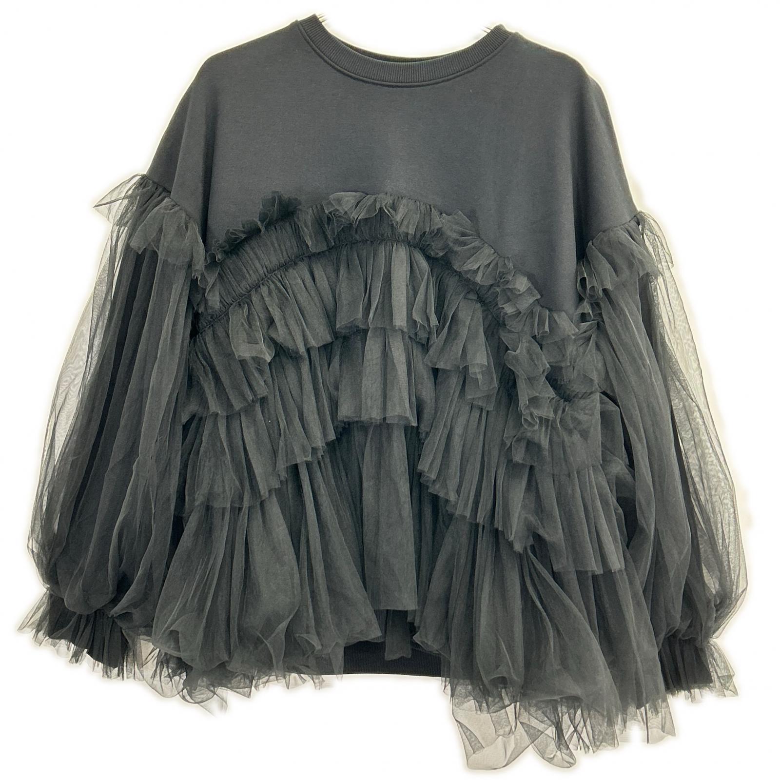 VIVIANO ヴィヴィアーノ VS-AW23-CS05 ブラック Gathered Tulle Trimmed Sweat トップス
