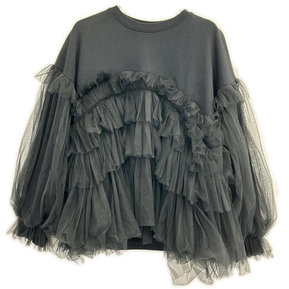 VIVIANO ヴィヴィアーノ VS-AW23-CS05 ブラック Gathered Tulle Trimmed Sweat トップス