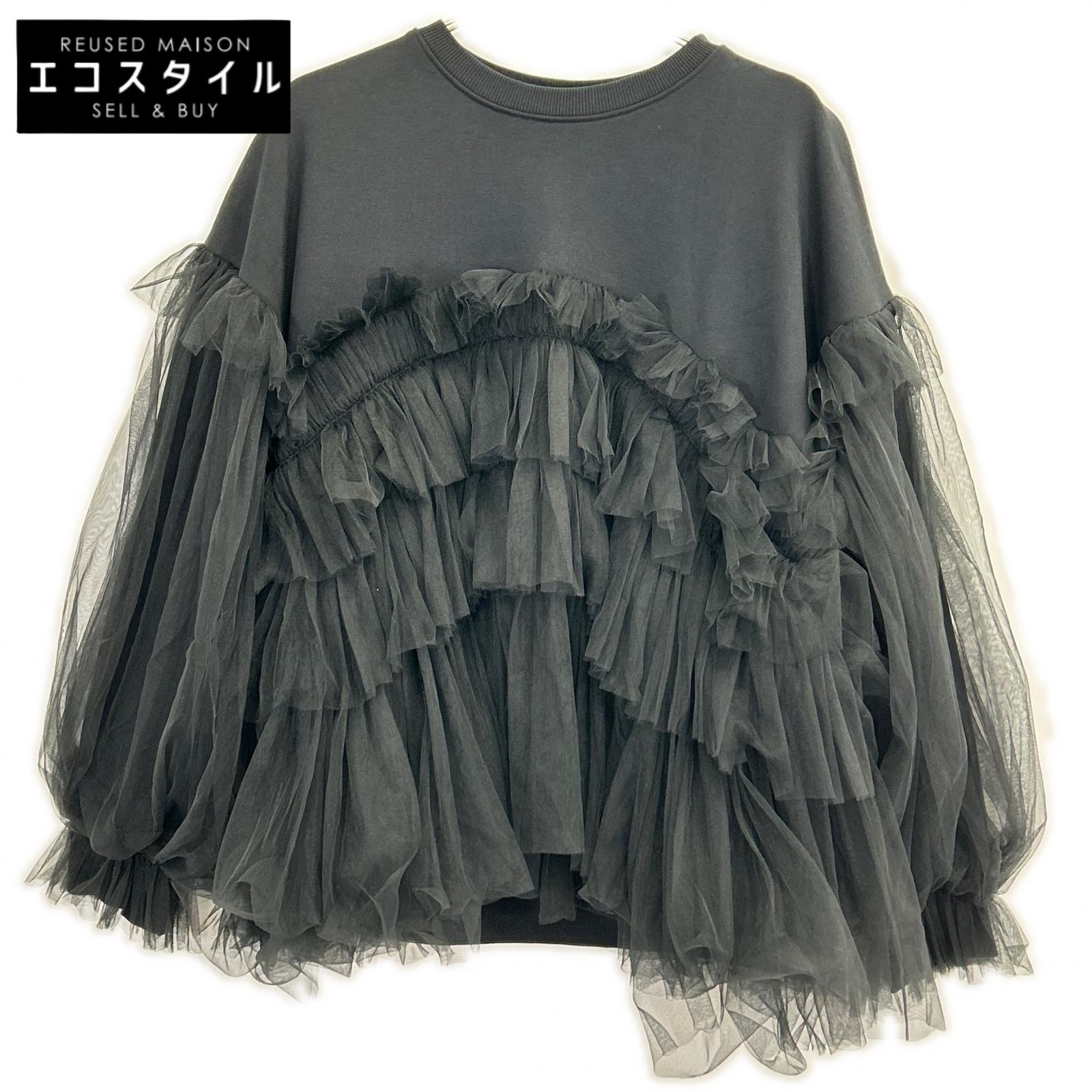 VIVIANO ヴィヴィアーノ VS-AW23-CS05 ブラック Gathered Tulle Trimmed Sweat トップス