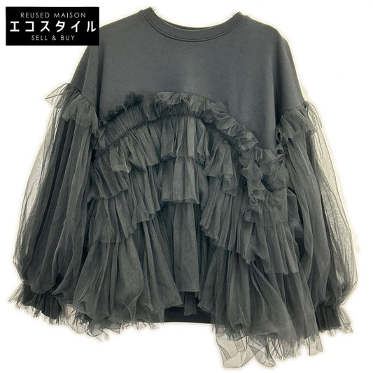 VIVIANO ヴィヴィアーノ VS-AW23-CS05 ブラック Gathered Tulle Trimmed Sweat トップス