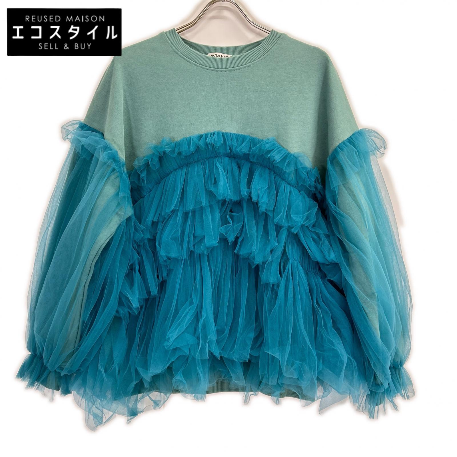 VIVIANO ヴィヴィアーノ VS-AW23-CS05 ブルー Gathered Tulle Trimmed Sweat トップス