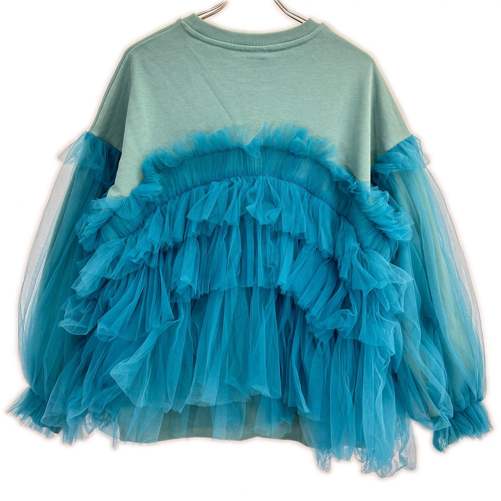 VIVIANO ヴィヴィアーノ VS-AW23-CS05 ブルー Gathered Tulle Trimmed Sweat トップス