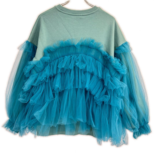 VIVIANO ヴィヴィアーノ VS-AW23-CS05 ブルー Gathered Tulle Trimmed Sweat トップス