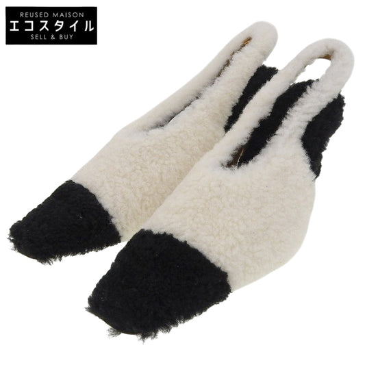 MARNI マルニ 新品同様 ボア スリングバック パンプス シューズ レディース ホワイト×ブラック シューズ
