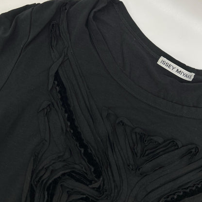ISSEY MIYAKE イッセイミヤケ IM61JK003 ブラック ベロア フリルデザイン 半袖カットソー トップス