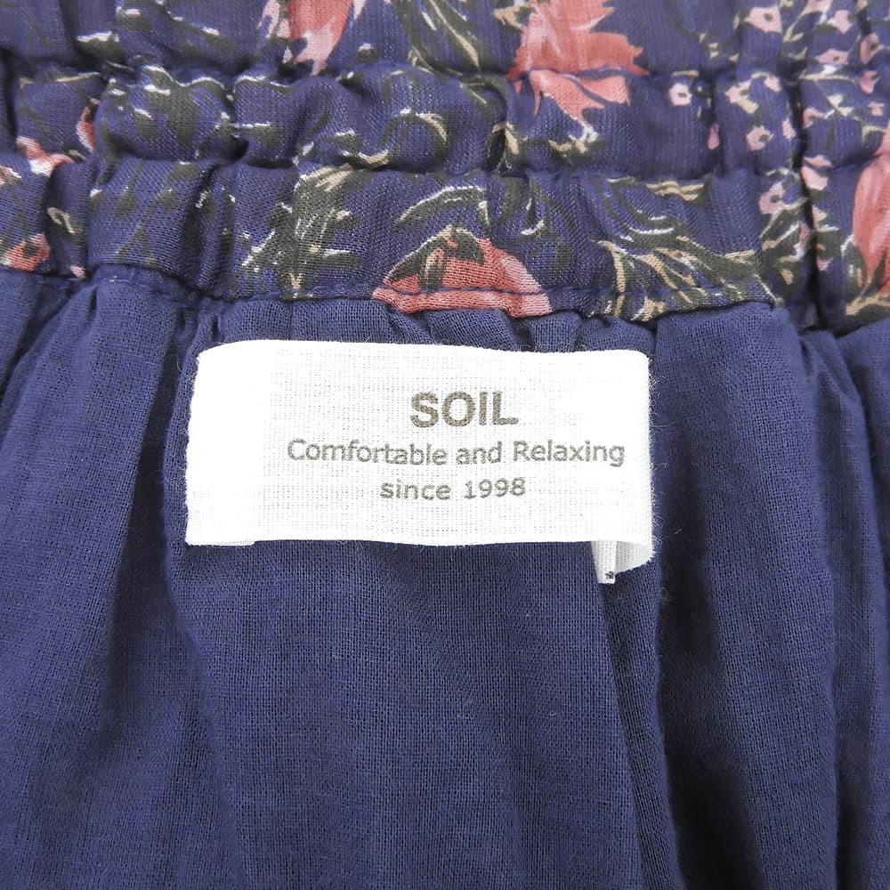 SOIL ソイル 美品 花柄 コットン シルク スカート レディース ネイビー レッド系 I スカート