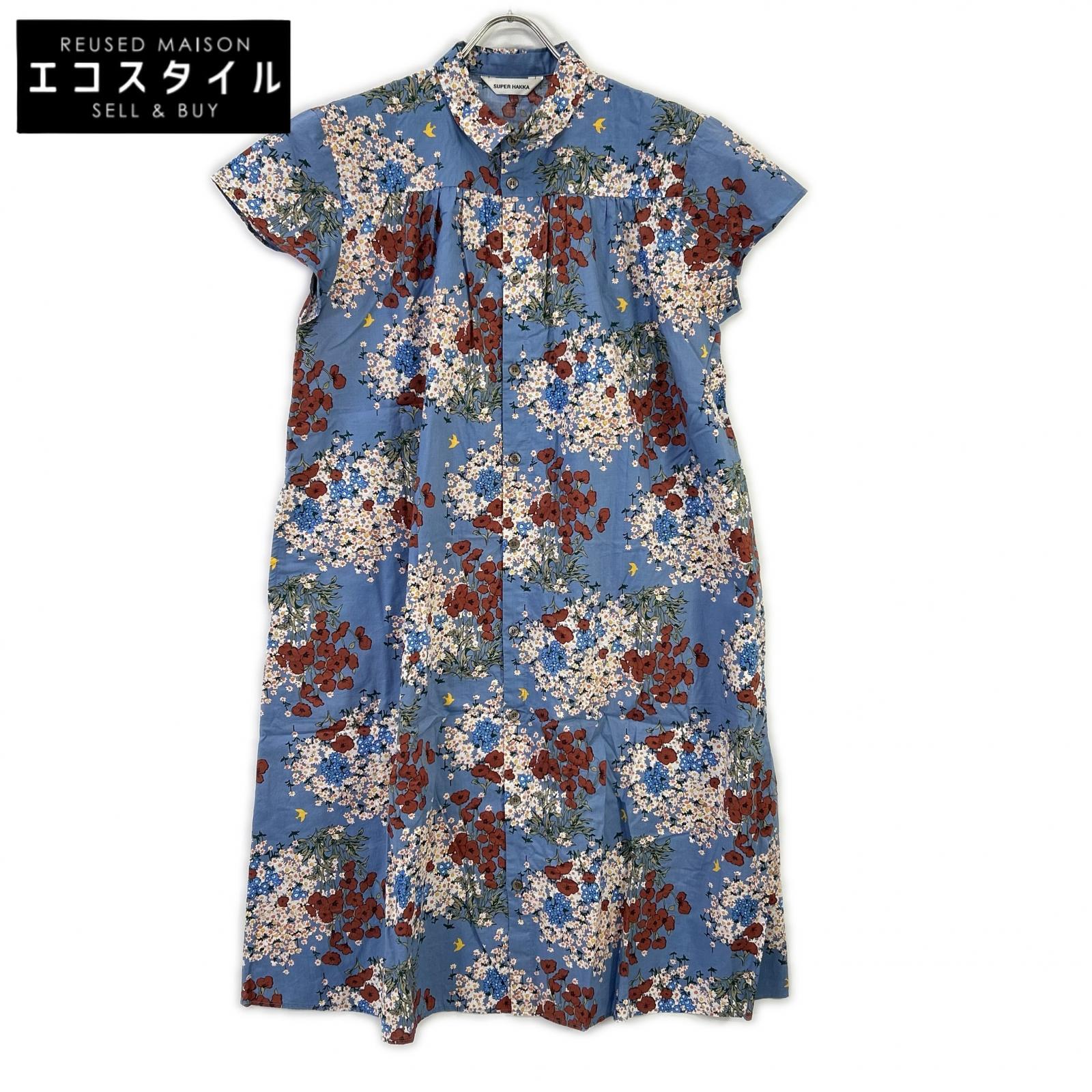 SUPER HAKKA スーパーハッカ 34120142 ブルー コットンローン マーガレットポピープリントシャツワンピース(前開き) ワンピース