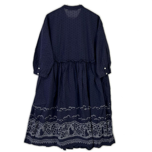 SUPER HAKKA Navy Dot Jacquard Lawn Float Dot Print Dress Dress