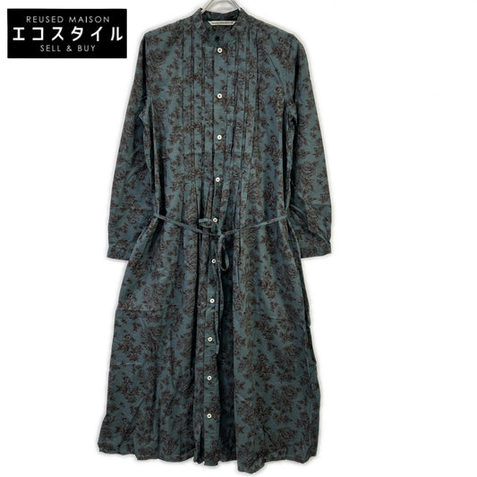 GRANDMA MAMA DAUGHTER GE2112391-201019 Blue Etched Flower Stand-Tuck Dress Dress