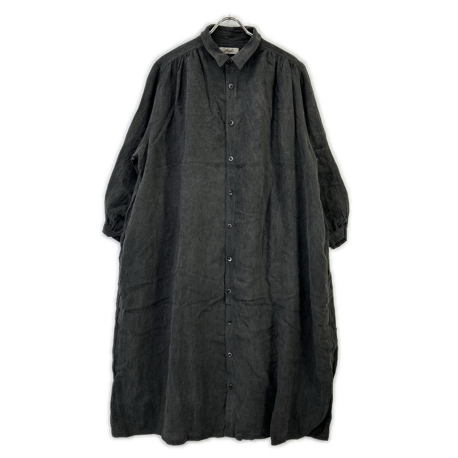 ICHI ANTIQUITES イチアンティークス LT800313 ダークグレー リネン バルーンスリーブ ロングシャツワンピス ワンピース