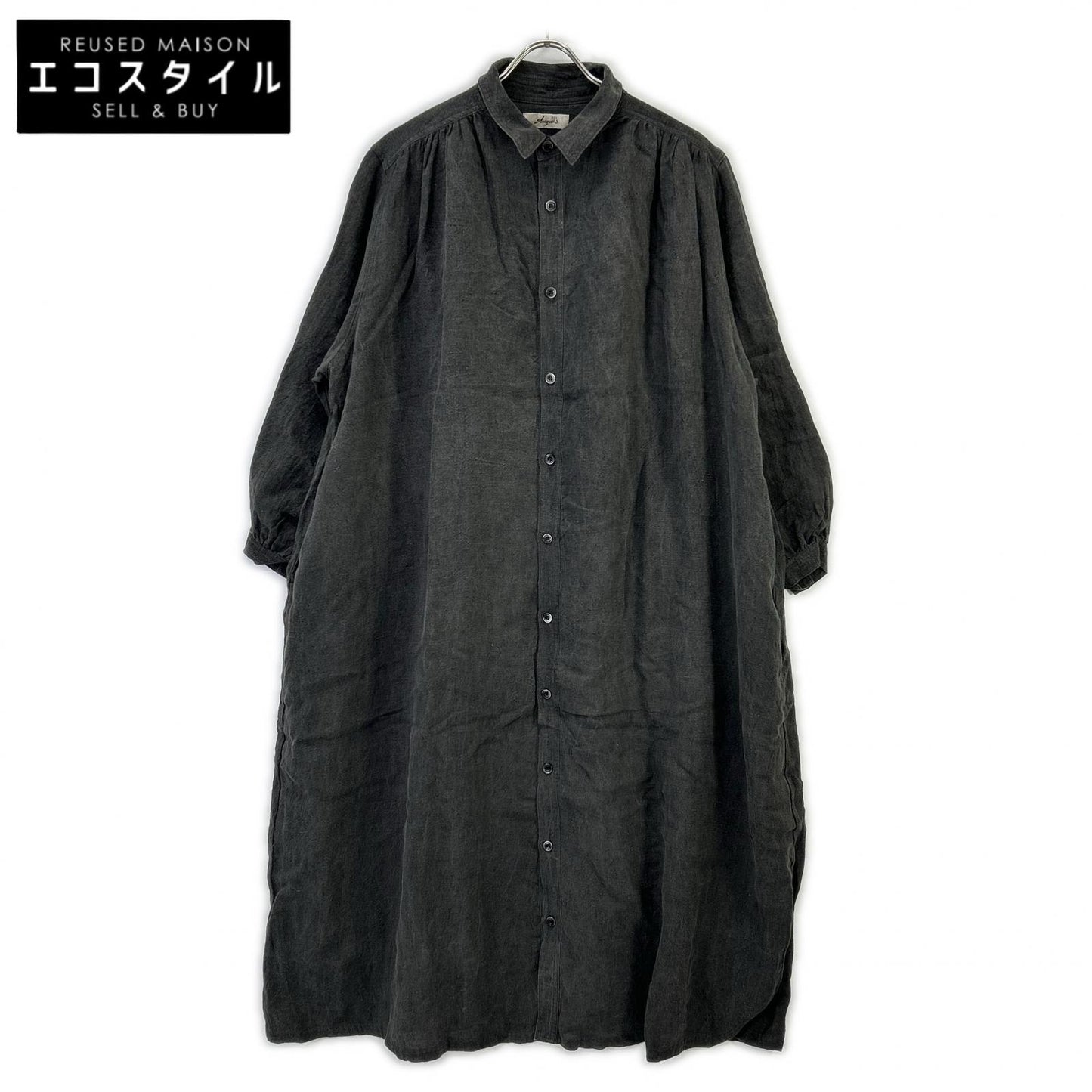 ICHI ANTIQUITES イチアンティークス LT800313 ダークグレー リネン バルーンスリーブ ロングシャツワンピス ワンピース