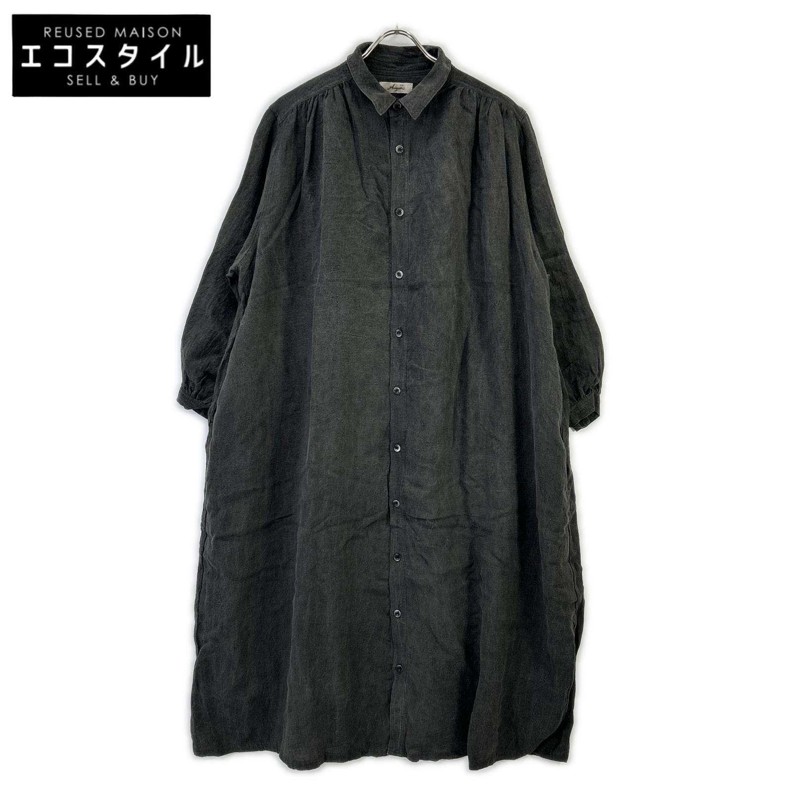 ICHI ANTIQUITES イチアンティークス LT800313 ダークグレー リネン バルーンスリーブ ロングシャツワンピス ワンピース
