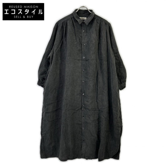 ICHI ANTIQUITES イチアンティークス LT800313 ダークグレー リネン バルーンスリーブ ロングシャツワンピス ワンピース
