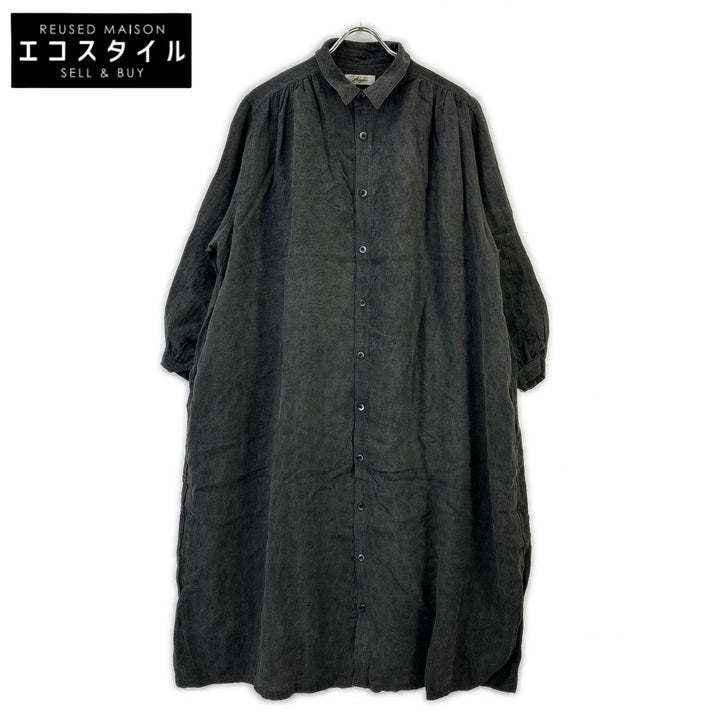 ICHI ANTIQUITES イチアンティークス LT800313 ダークグレー リネン バルーンスリーブ ロングシャツワンピス ワンピース