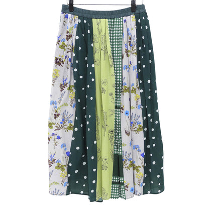 SUPER HAKKA スーパーハッカ コットンボイル パッチワークプリント ギャザースカート 裏地付き レディース グリーン マルチカラー スカート