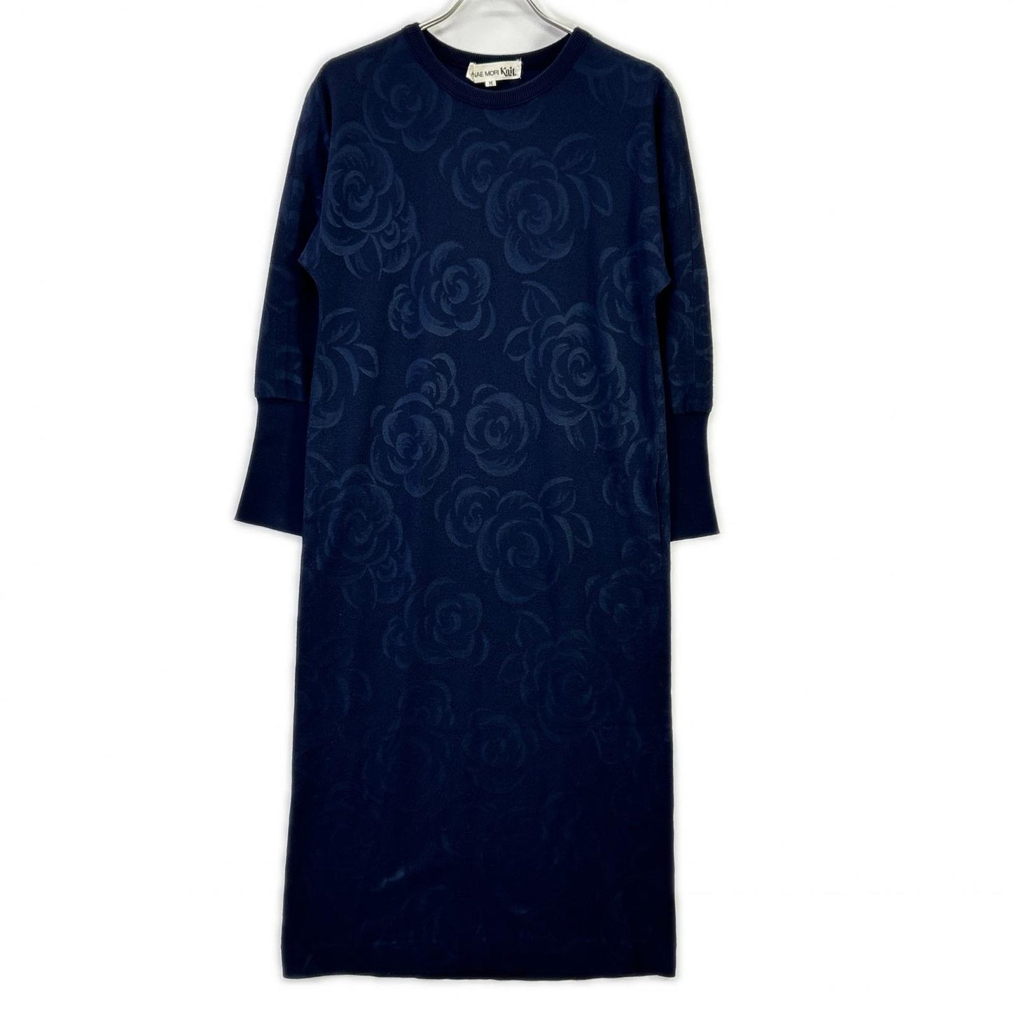 HANAE MORI ハナエモリ 【HANAE MORI Knit】ネイビー バラジャカード ロングリブニットワンピース ワンピース