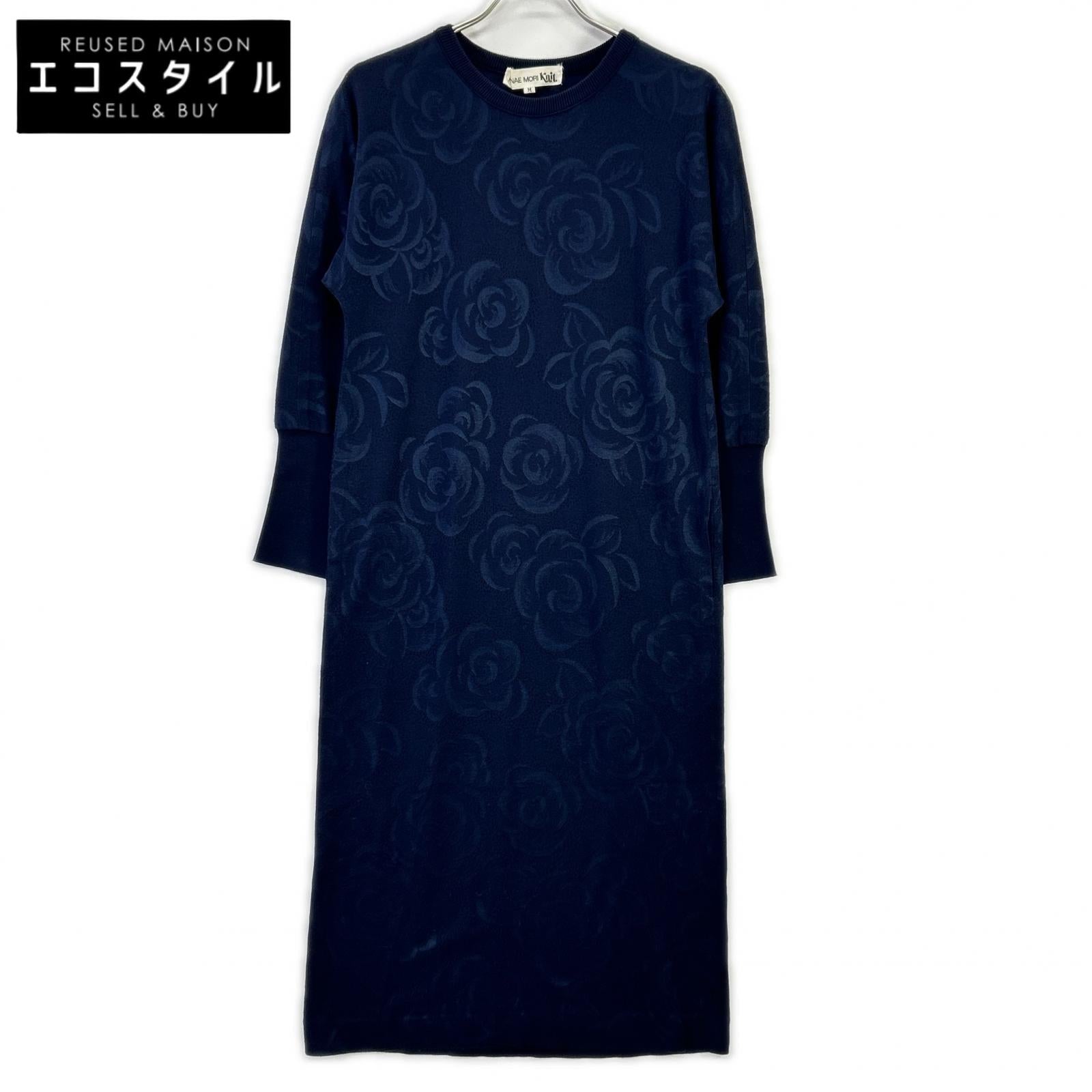 HANAE MORI ハナエモリ 【HANAE MORI Knit】ネイビー バラジャカード ロングリブニットワンピース ワンピース
