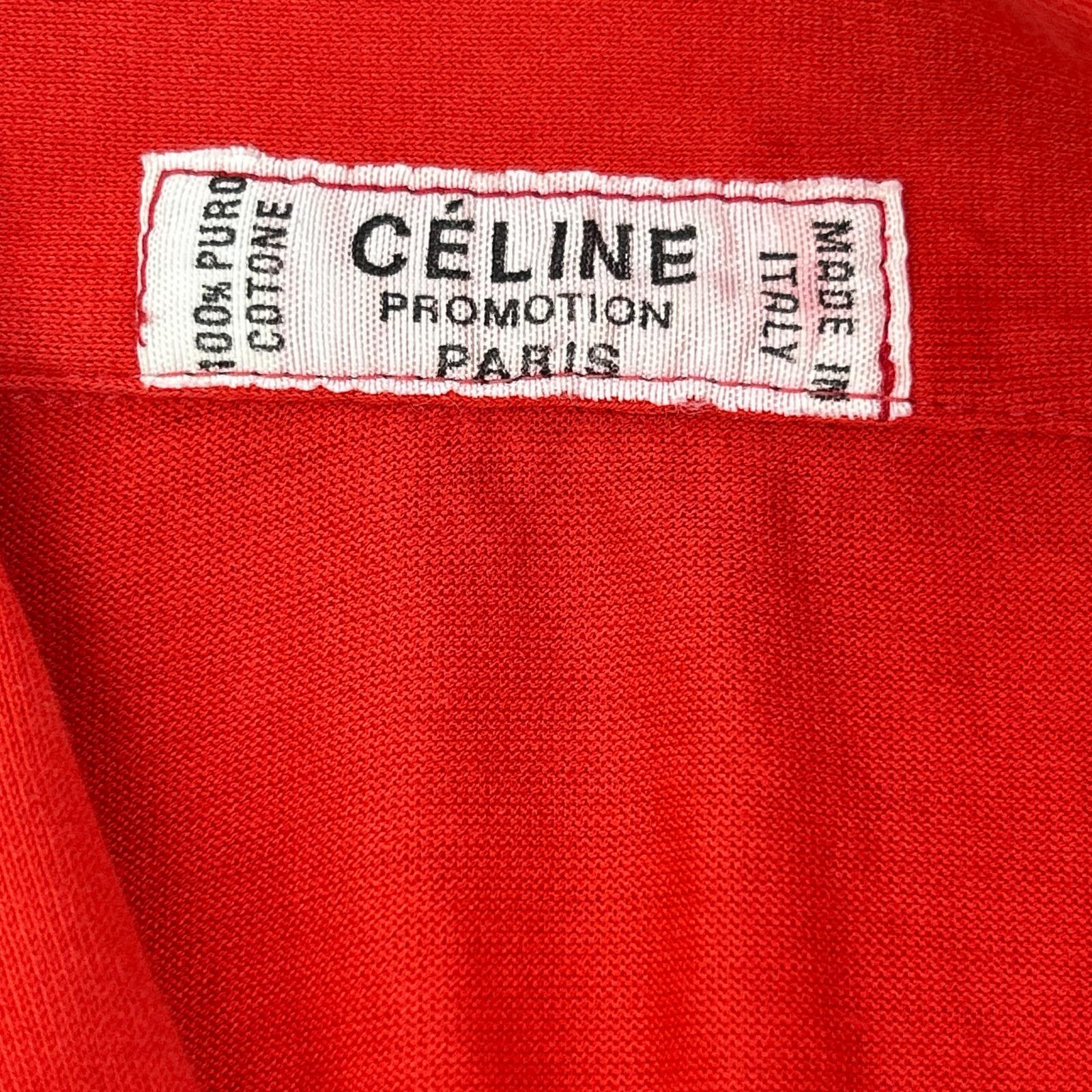 CELINE セリーヌ レッド ヴィンテージセリーヌ トリオンフ刺繍 ロングスリーブポロシャツ トップス
