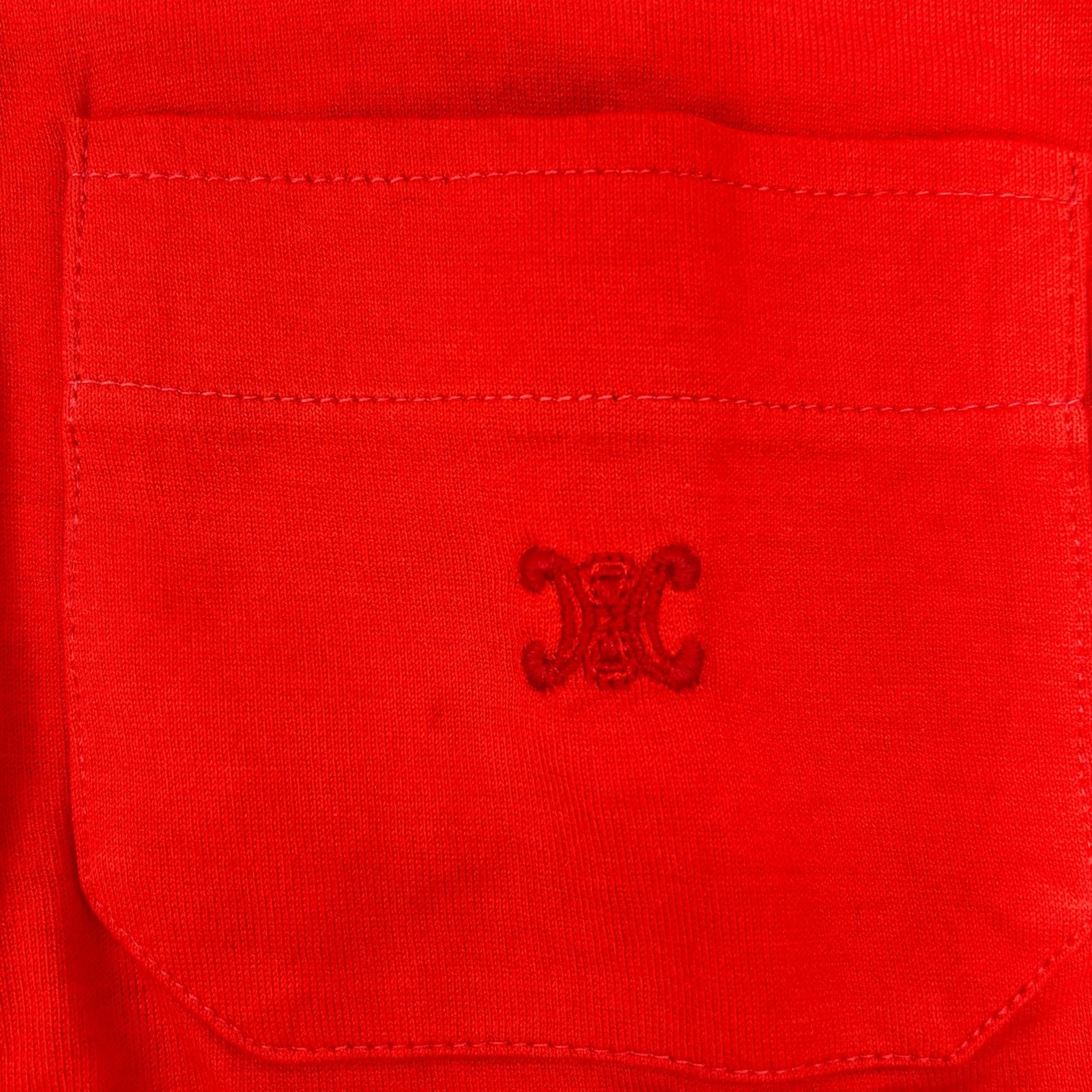 CELINE セリーヌ レッド ヴィンテージセリーヌ トリオンフ刺繍 ロングスリーブポロシャツ トップス