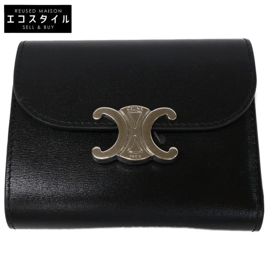 CELINE セリーヌ 【美品】スモール フラップウォレット トリオンフ / シャイニーカーフスキン 三つ折り財布（小銭入れあり）