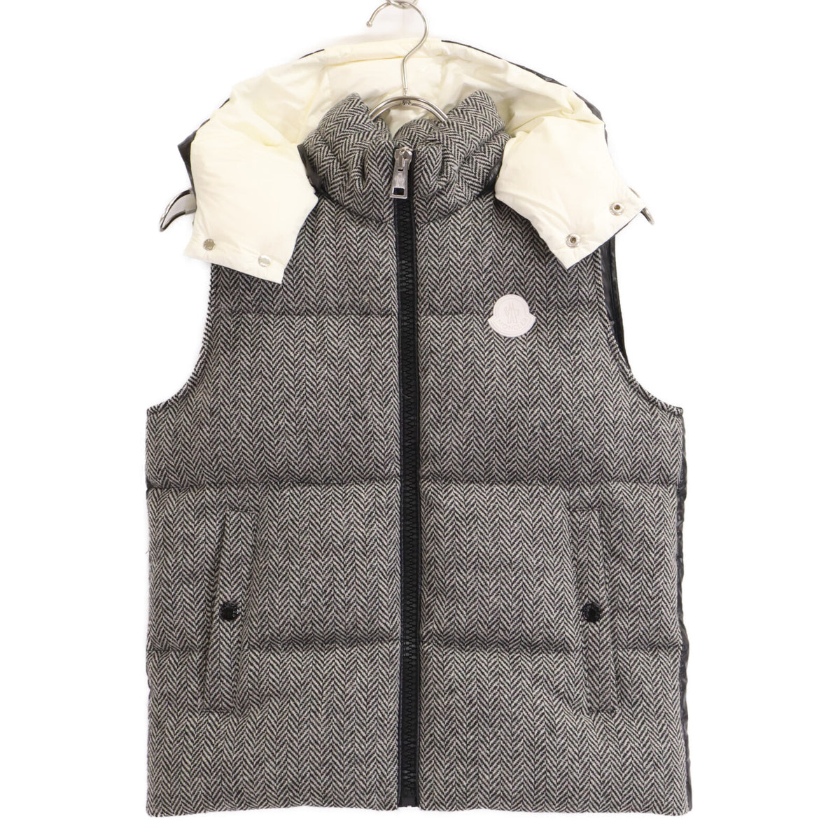 MONCLER モンクレール 【美品】BAKI ヘリンボーン ウール/ナイロン切替 フード付ダウン ベスト