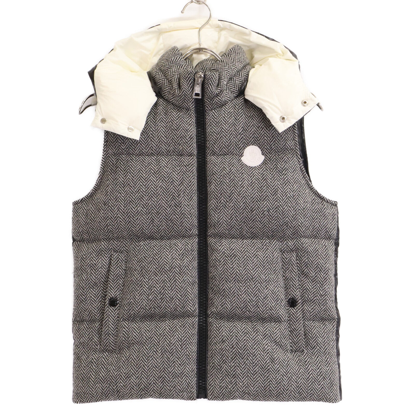 MONCLER モンクレール 【美品】BAKI ヘリンボーン ウール/ナイロン切替 フード付ダウン ベスト