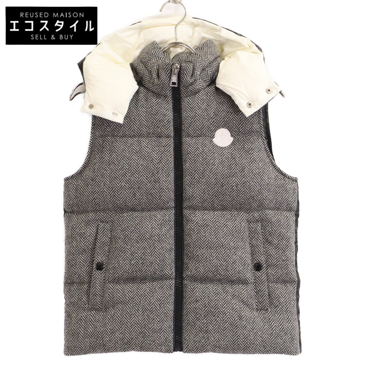 MONCLER モンクレール 【美品】BAKI ヘリンボーン ウール/ナイロン切替 フード付ダウン ベスト