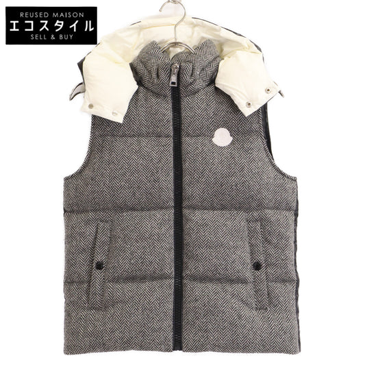 MONCLER モンクレール 【美品】BAKI ヘリンボーン ウール/ナイロン切替 フード付ダウン ベスト