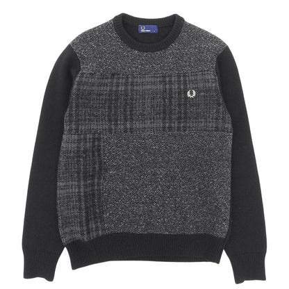 FRED PERRY フレッドペリー 美品 クルーネック セーター ウール混 トップス メンズ グレー×ブラック S F3196 トップス