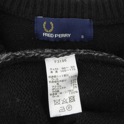 FRED PERRY フレッドペリー 美品 クルーネック セーター ウール混 トップス メンズ グレー×ブラック S F3196 トップス