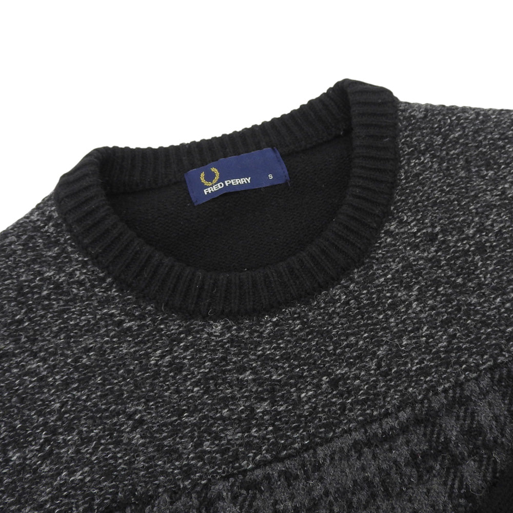 FRED PERRY フレッドペリー 美品 クルーネック セーター ウール混 トップス メンズ グレー×ブラック S F3196 トップス