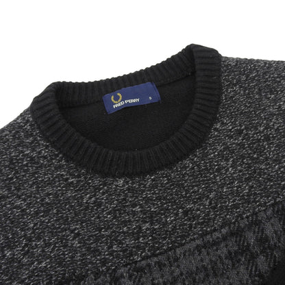 FRED PERRY フレッドペリー 美品 クルーネック セーター ウール混 トップス メンズ グレー×ブラック S F3196 トップス