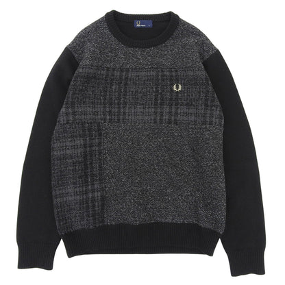 FRED PERRY フレッドペリー 美品 クルーネック セーター ウール混 トップス メンズ グレー×ブラック M F3196 トップス