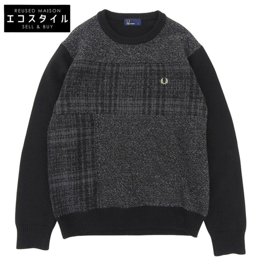 FRED PERRY Fred Perry excellent-condition crew-neck wool-blend sweater tops men's gray×black M F3196 tops