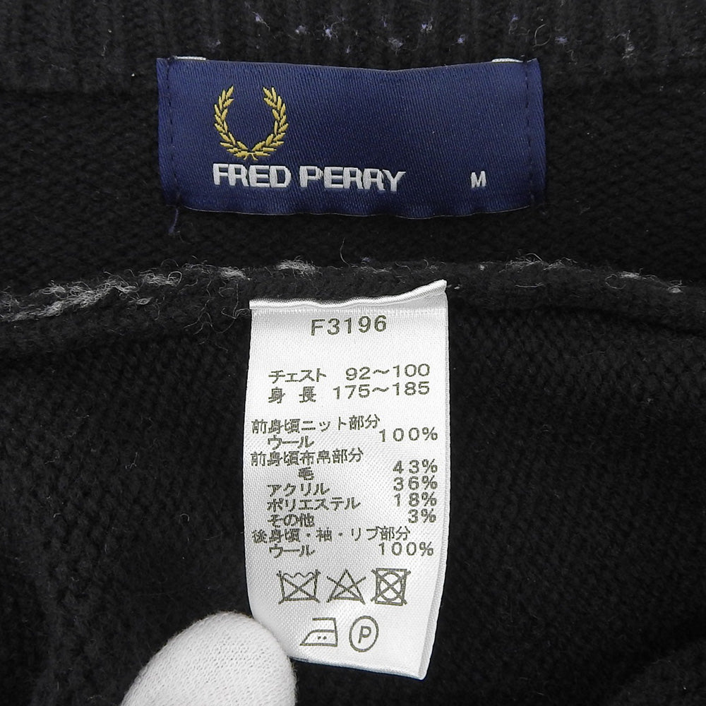 FRED PERRY フレッドペリー 美品 クルーネック セーター ウール混 トップス メンズ グレー×ブラック M F3196 トップス
