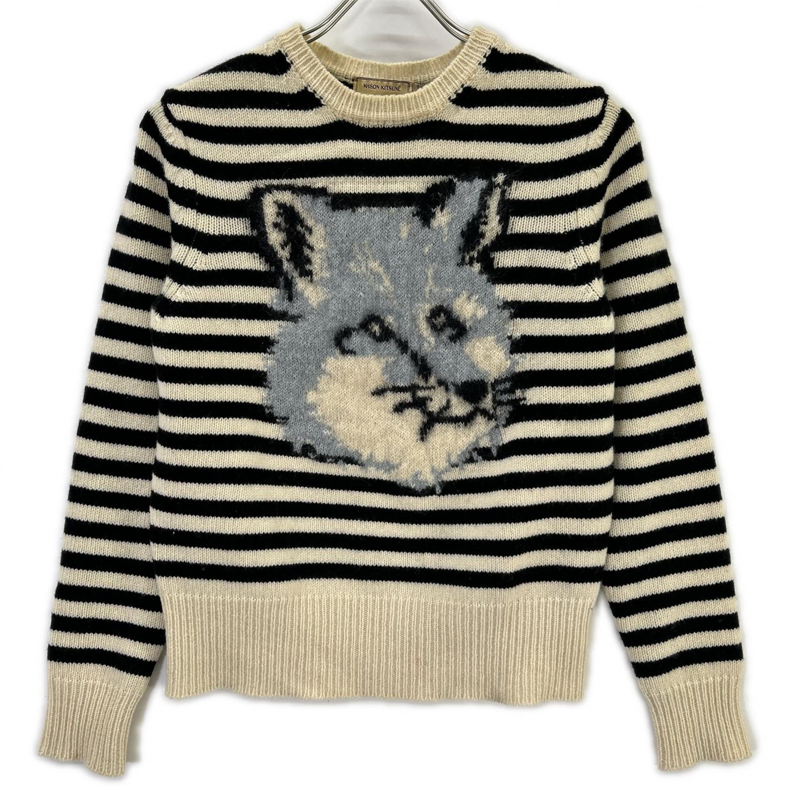 MAISON KITSUNE メゾンキツネ FW15W626 アイボリー×ブラック ウールモヘア フォックスヘッド セーター トップス