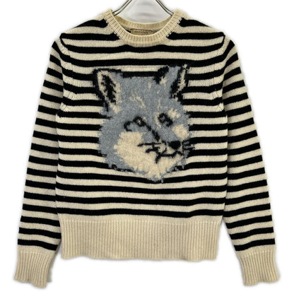 MAISON KITSUNE メゾンキツネ FW15W626 アイボリー×ブラック ウールモヘア フォックスヘッド セーター トップス