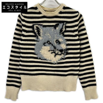 MAISON KITSUNE メゾンキツネ FW15W626 アイボリー×ブラック ウールモヘア フォックスヘッド セーター トップス