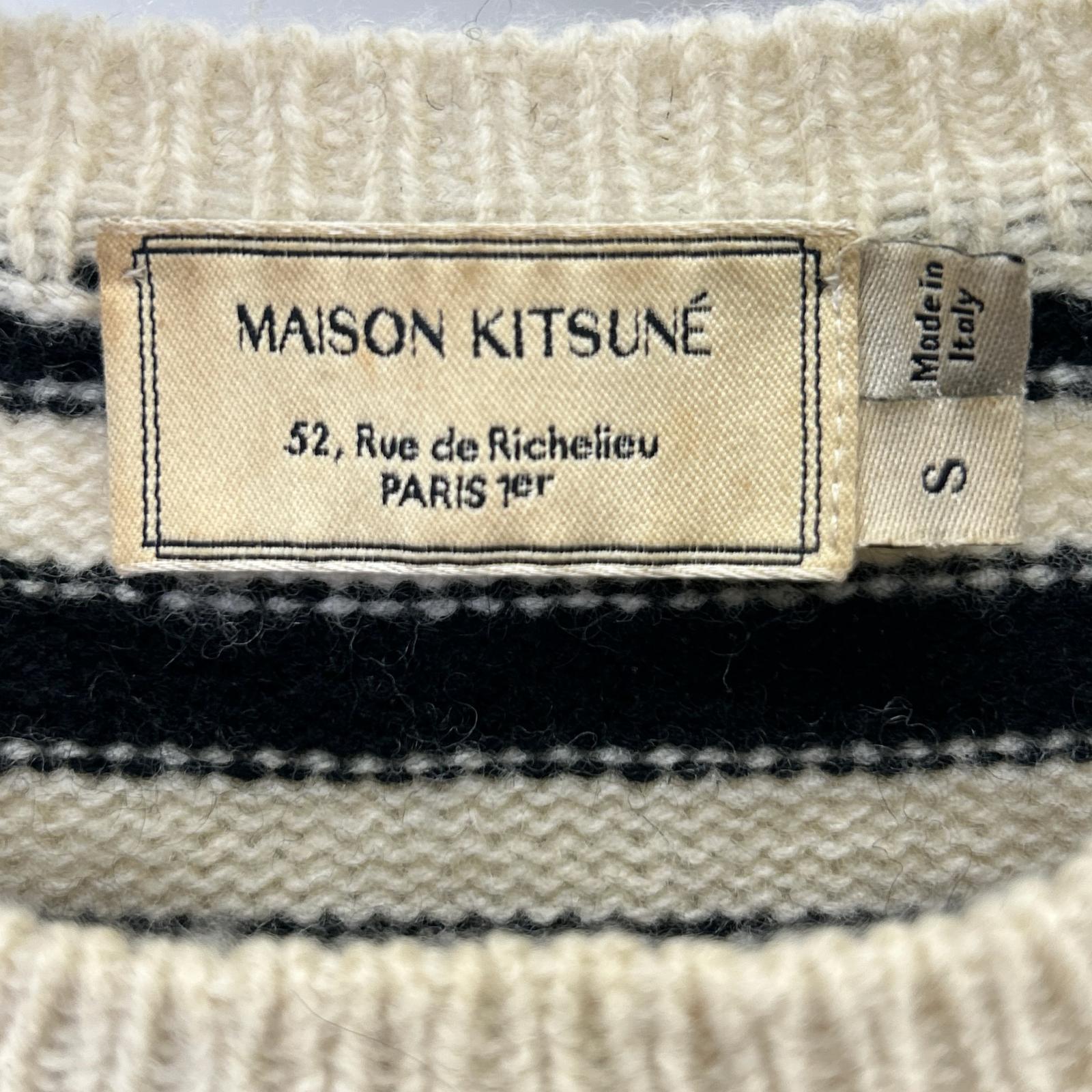 MAISON KITSUNE メゾンキツネ FW15W626 アイボリー×ブラック ウールモヘア フォックスヘッド セーター トップス