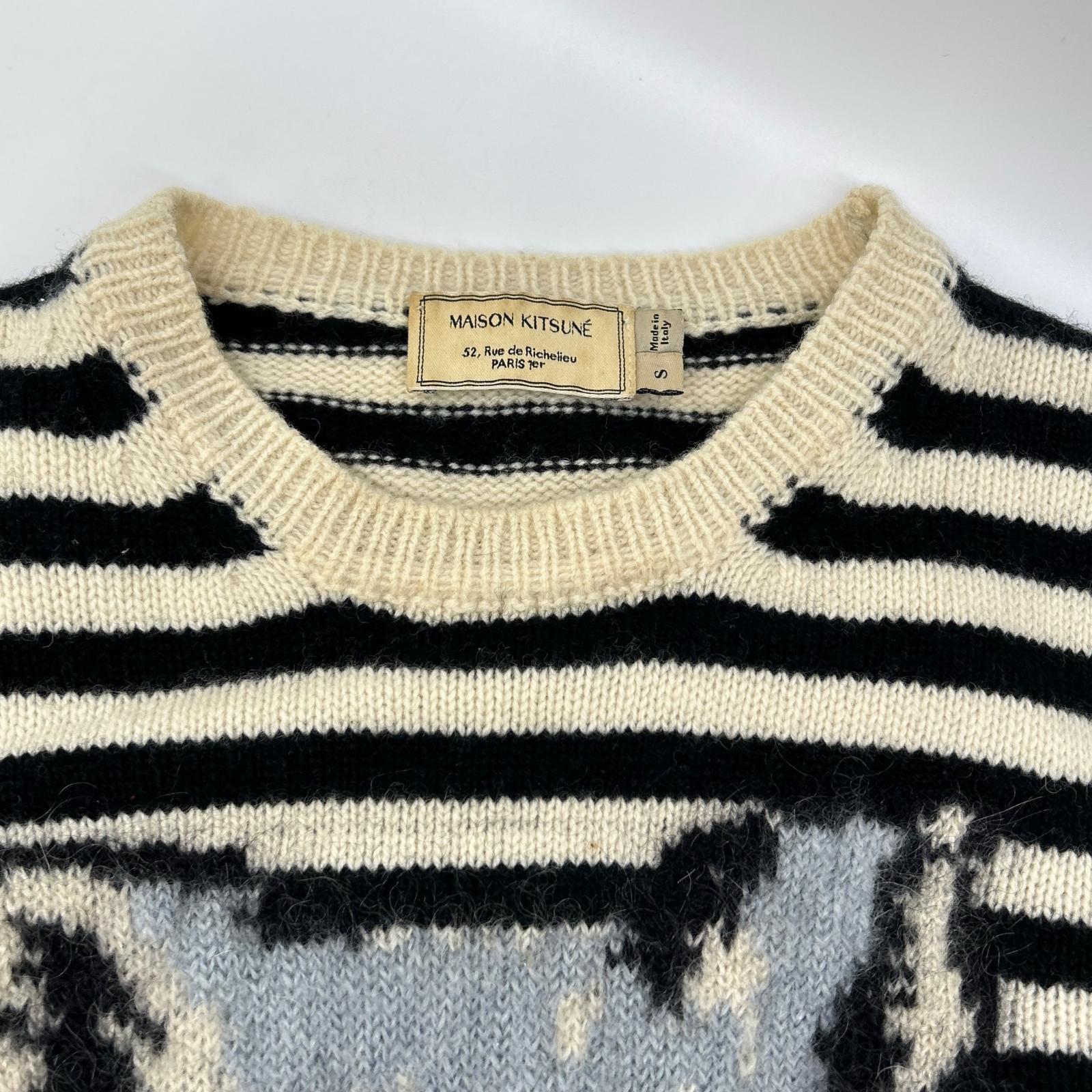 MAISON KITSUNE メゾンキツネ FW15W626 アイボリー×ブラック ウールモヘア フォックスヘッド セーター トップス